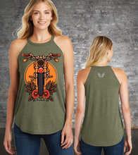 Load image into Gallery viewer, 2 Down Retro Sunset Rocker Tank (Olive Green)