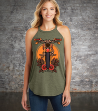 Load image into Gallery viewer, 2 Down Retro Sunset Rocker Tank (Olive Green)