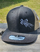 Load image into Gallery viewer, 2 Down Apparel Co. Embroidered Logo Snapback Cap - Black Denim Khaki Mesh