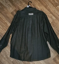 Load image into Gallery viewer, Men&#39;s Black Denim Long Sleeve Button Front Shirt with Logo Patch
