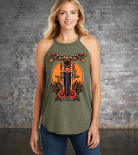 Load image into Gallery viewer, 2 Down Retro Sunset Rocker Tank (Olive Green)
