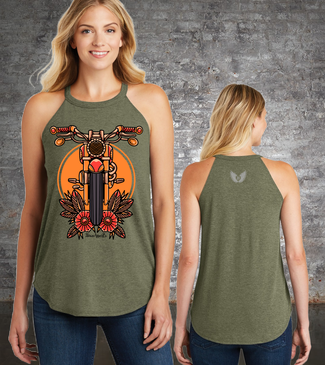 2 Down Retro Sunset Rocker Tank (Olive Green)