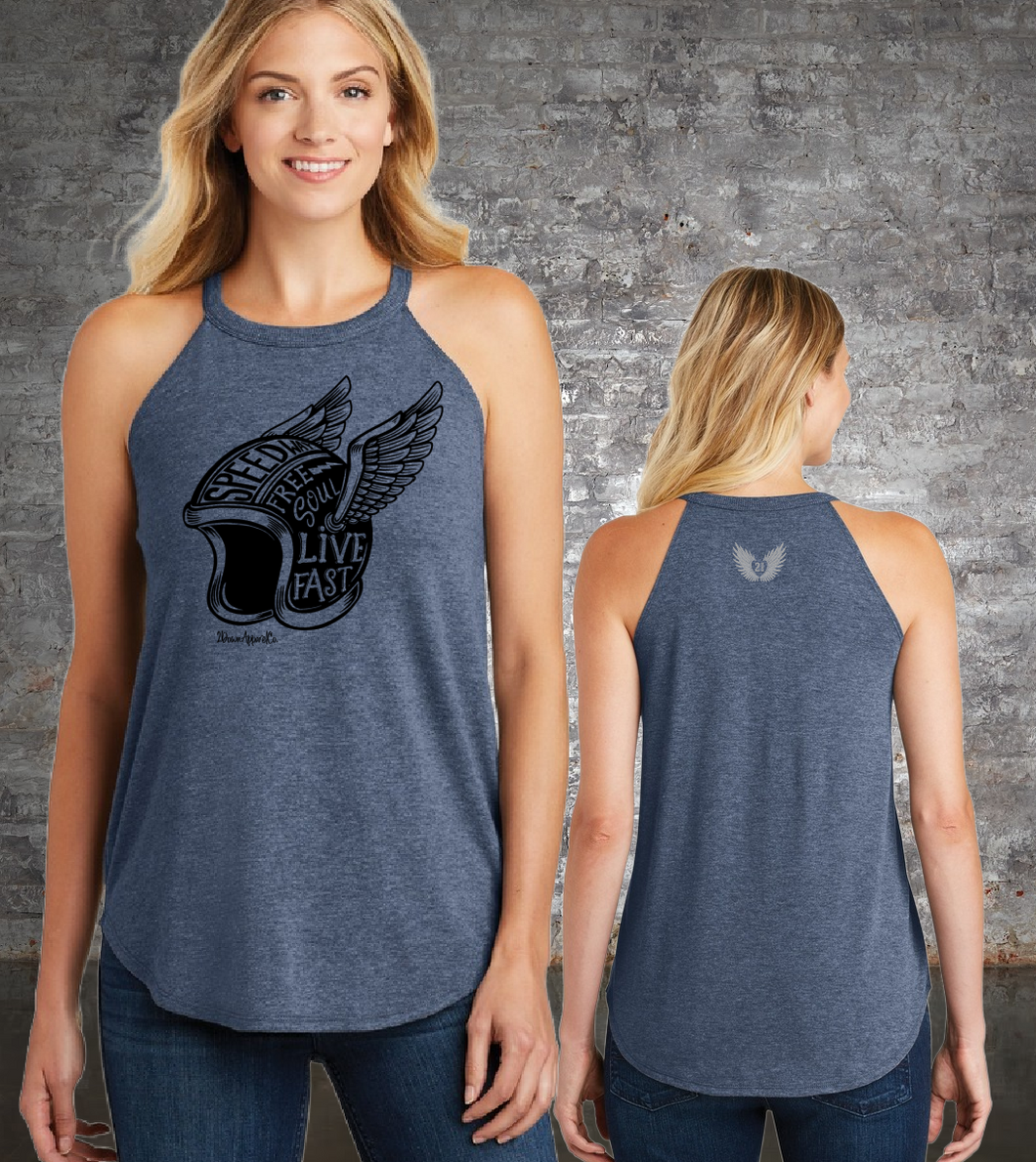 2 Down Free Soul Winged Helmet Rocker Tank  (Navy Frost)