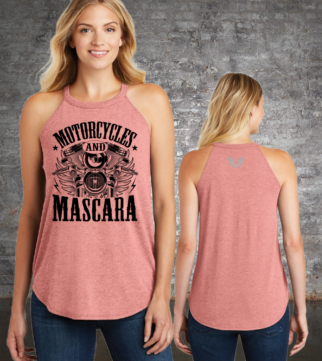 2 Down Motorcycles and Mascara Rocker Tank  (Rose Frost)