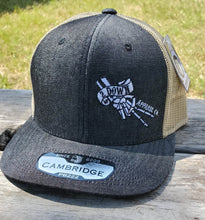 Load image into Gallery viewer, 2 Down Apparel Co. Embroidered Logo Snapback Cap - Black Denim Khaki Mesh
