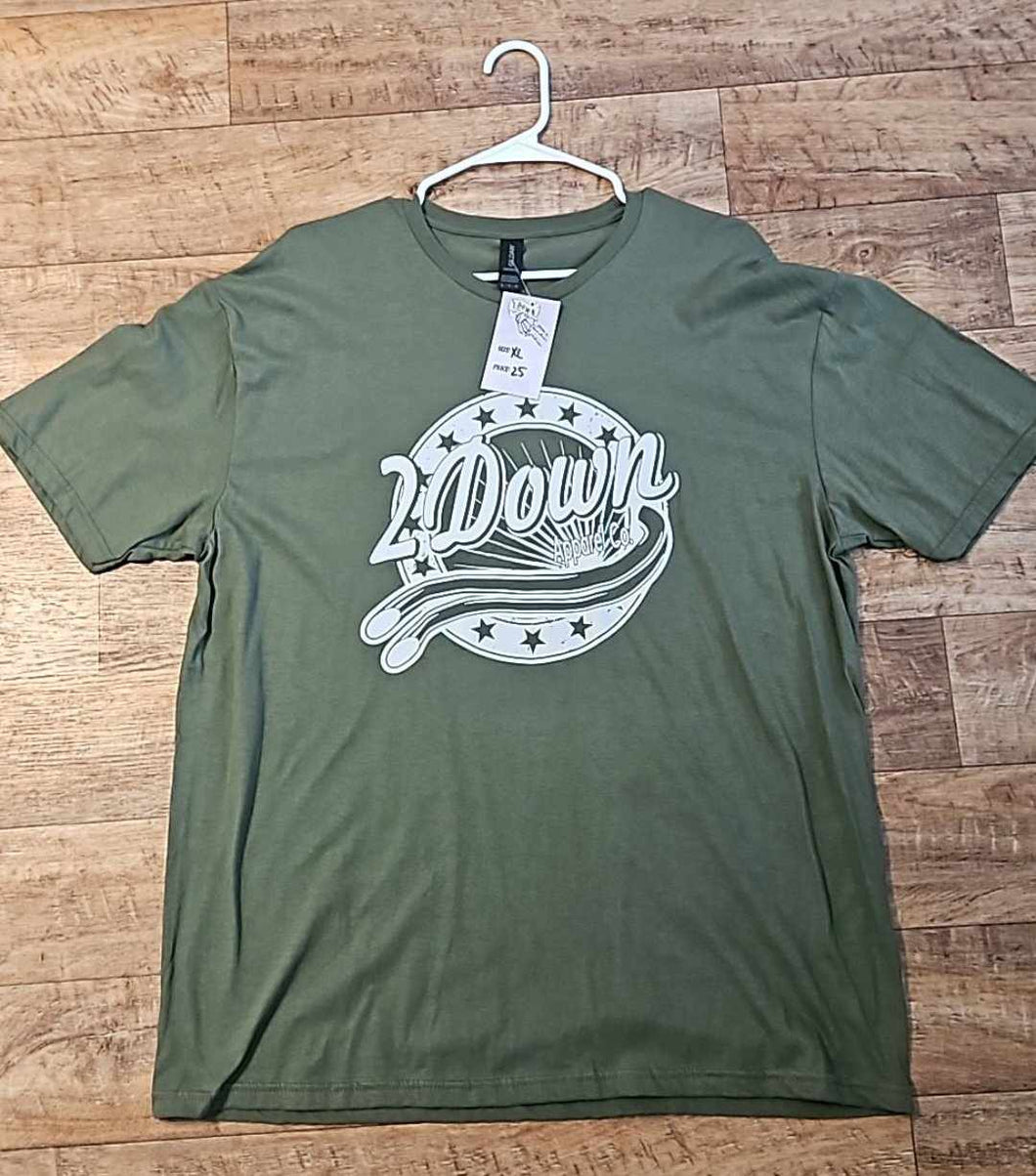 Retro Star and Exhaust Circle Logo Short Sleeve T-Shirt Military Green