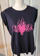 Load image into Gallery viewer, Rolled Sleeve Top Hot Pink Racing Heart Graphic
