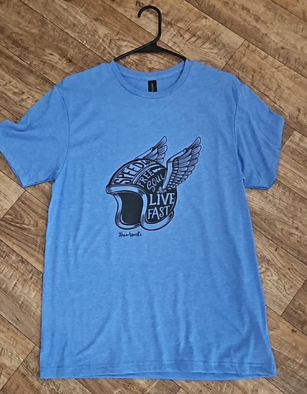 Short Sleeve Heather Royal Blue Winged Helmet T Shirt