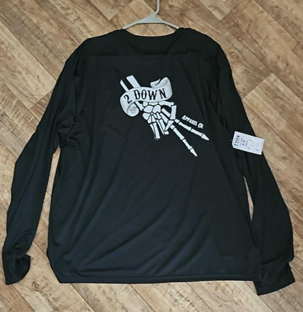 2 Down Finger logo Moisture Wicking Dri Fit Shirt Long Sleeve (Black)
