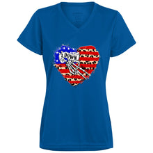 Load image into Gallery viewer, Leopard Heart Flag Patriotic Ladies’ Moisture-Wicking V-Neck Tee
