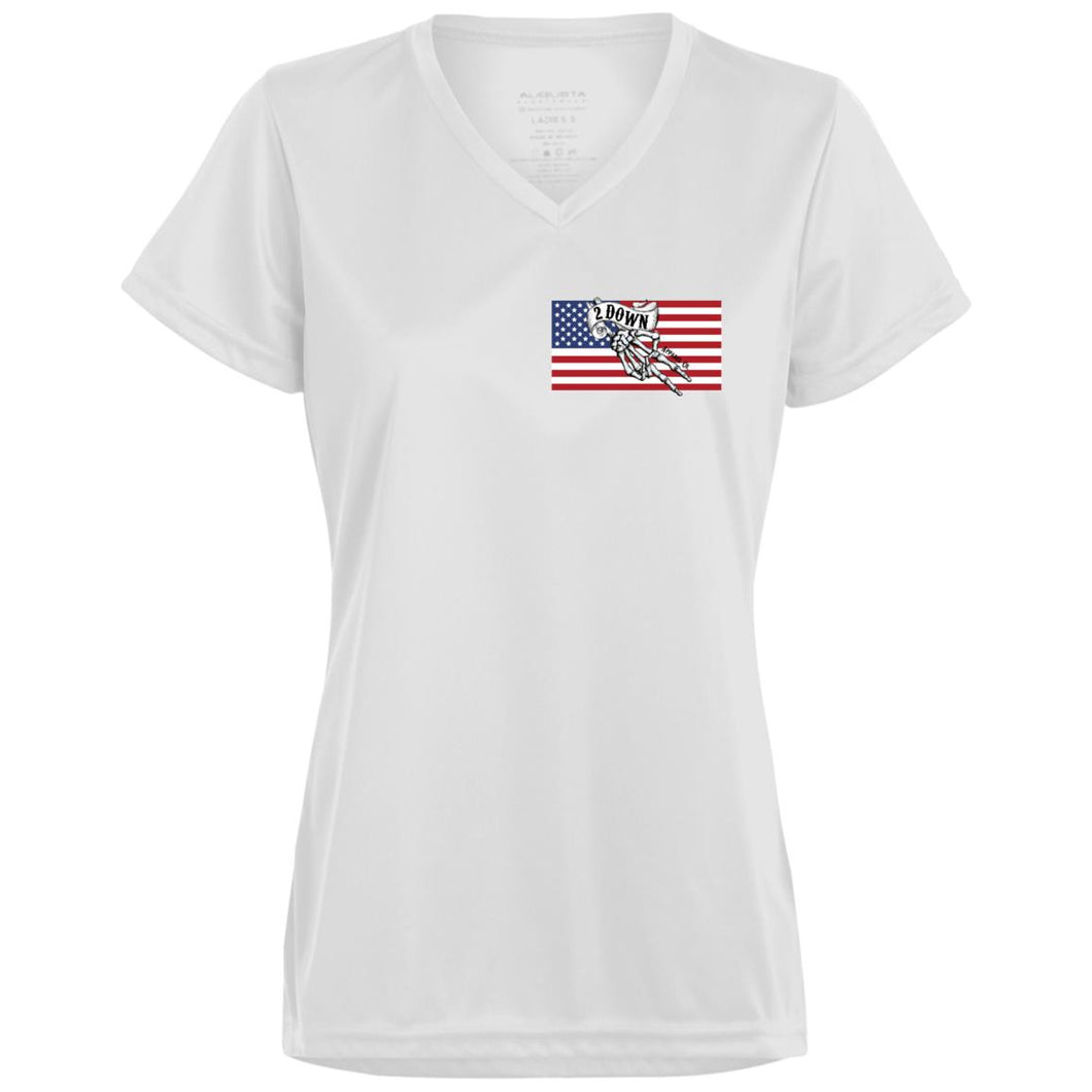 2 Down Patriotic Ladies’ Moisture-Wicking V-Neck Tee