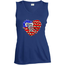 Load image into Gallery viewer, Leopard Heart Flat Patriotic Ladies&#39; Sleeveless V-Neck Performance Tee
