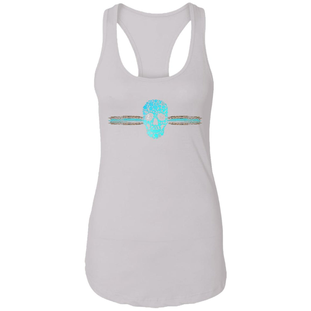 The Kaci Turquoise Leopard and Floral Skull Ladies Ideal Racerback Tank