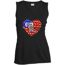 Load image into Gallery viewer, Leopard Heart Flat Patriotic Ladies&#39; Sleeveless V-Neck Performance Tee
