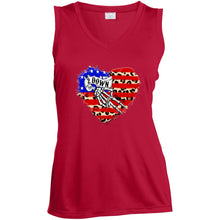 Load image into Gallery viewer, Leopard Heart Flat Patriotic Ladies&#39; Sleeveless V-Neck Performance Tee
